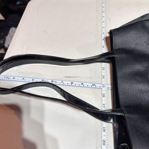 Falchi Sport Black Shoulder Tote Bag Logo Smooth Canvas Patent Leather Straps - Picture 11 of 16